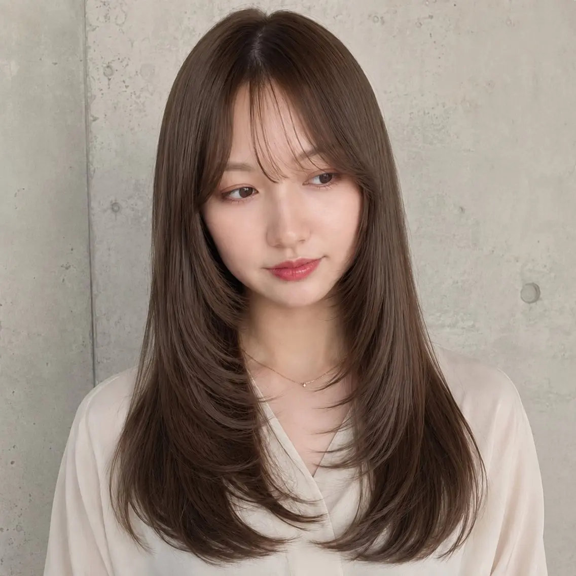 セミロング カラー ブラウンカラー 透明感カラー くびれヘア 韓国風ヘア くびれレイヤー カット ヘアカラー トリートメント 盛れる顔まわりカット 髪質改善/渋谷/れんのヘアスタイル