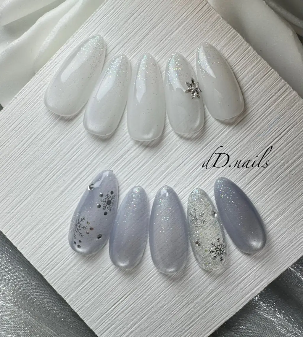 ネイル オーロラネイル ブルー ラメ(グリッター) シルバー シンプルネイル dD.nails 杉戸町ネイルのネイルデザイン