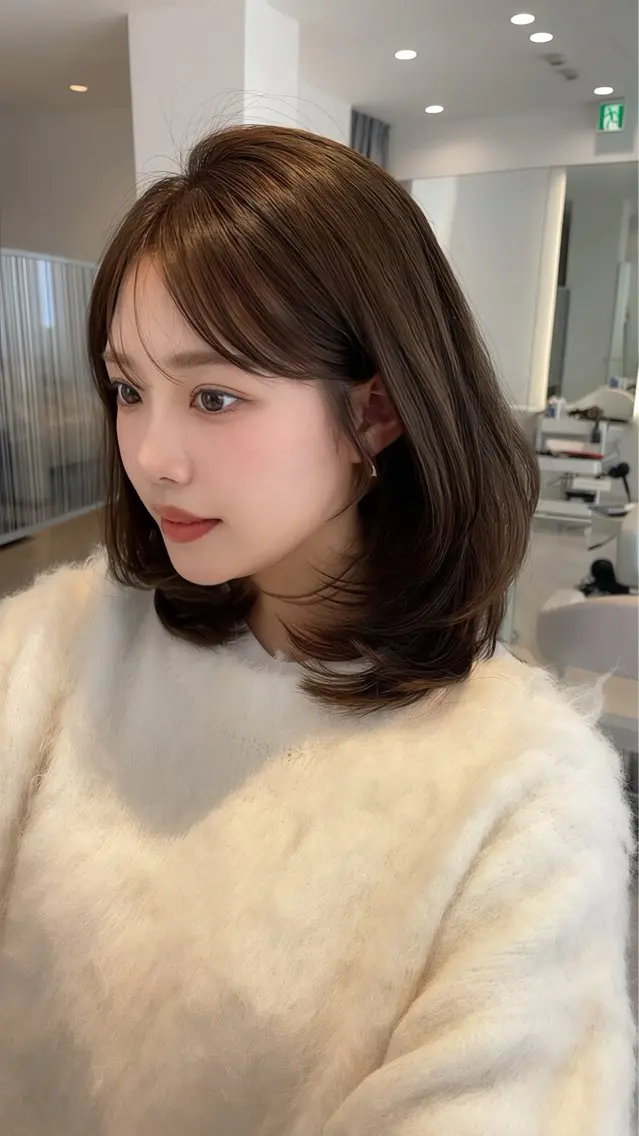 ミディアム カット ヘアカラー トリートメント City/louwe 韓国レイヤーカットのヘアスタイル