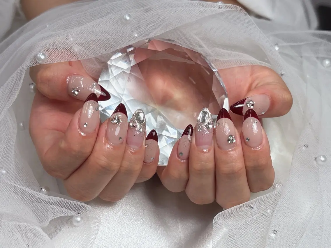 ネイル ボルドー フレンチネイル ハンドネイル bijou nails 舞のネイルデザイン