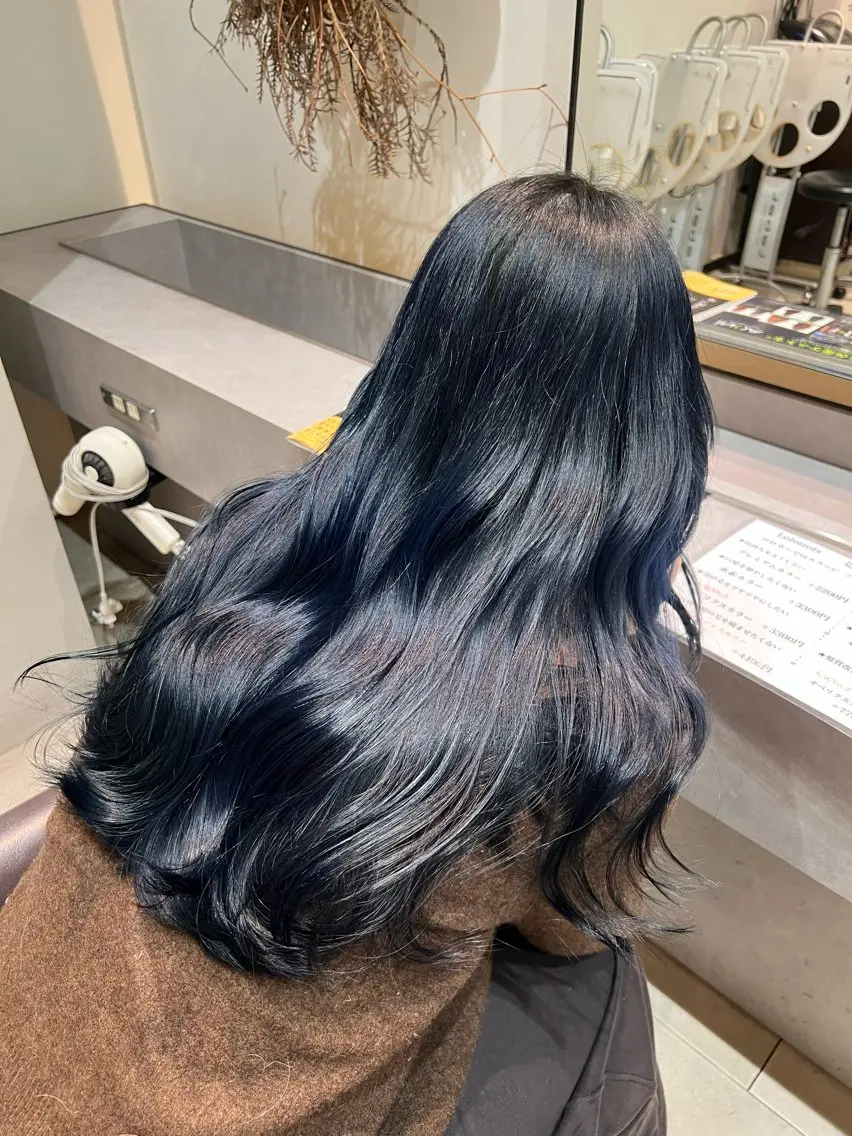 ロング カラー 黒髪 ブルーカラー ブルーブラック ダブルカラー ヘアカラー 🫧Ai/ ロロネー森ノ宮💖のヘアスタイル