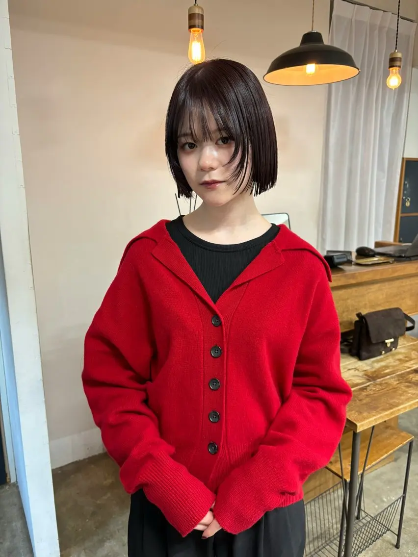ミディアム カラー カット ヘアカラー トリートメント 縮毛矯正ボブ&顔まわ レイヤー♡TOMOEのヘアスタイル