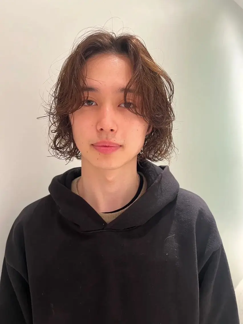 ミディアム カラー パーマ ミディアムパーマ ボブ 松井 拓未のヘアスタイル