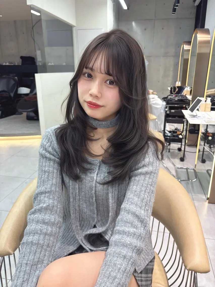 セミロング カット ヘアカラー 縮毛矯正 トリートメント 顔周り🇰🇷韓国 レイヤー/モエのヘアスタイル