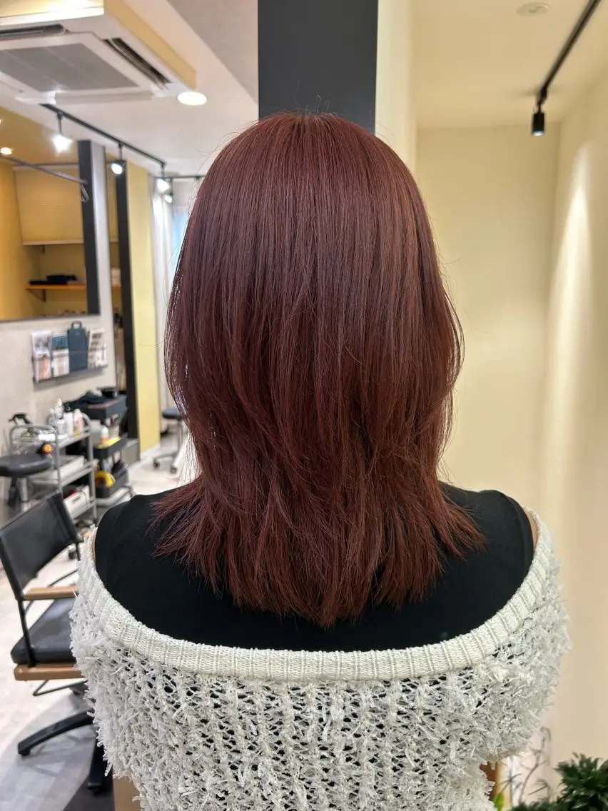 セミロング カラー ベージュカラー ブリーチ ピンクカラー ピンクベージュ カット ヘアカラー トリートメント hubhair レイヤー/透明感のヘアスタイル