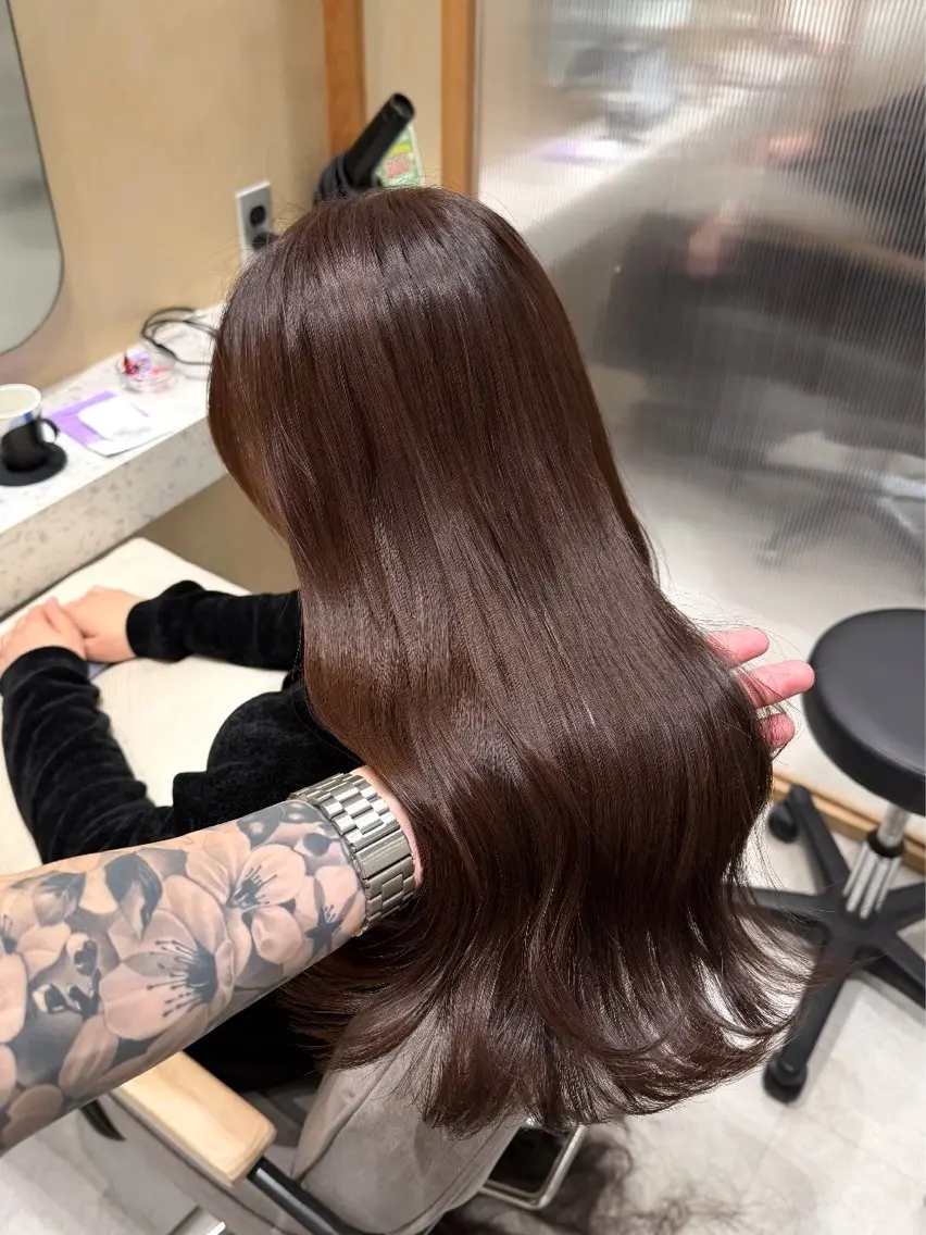 ロング チョコレートブラウン 髪質改善 トリートメント カット ヘアカラー トリートメント 💎髪質改善/艶髪 💎mizuki💎のヘアスタイル