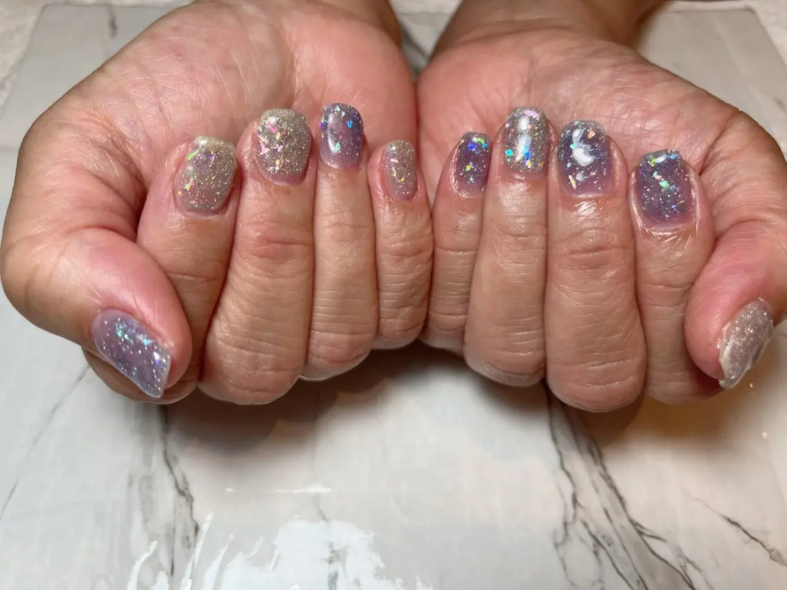 ネイル ブルー フラッシュネイル シルバー ハンドネイル arce amiのネイルデザイン