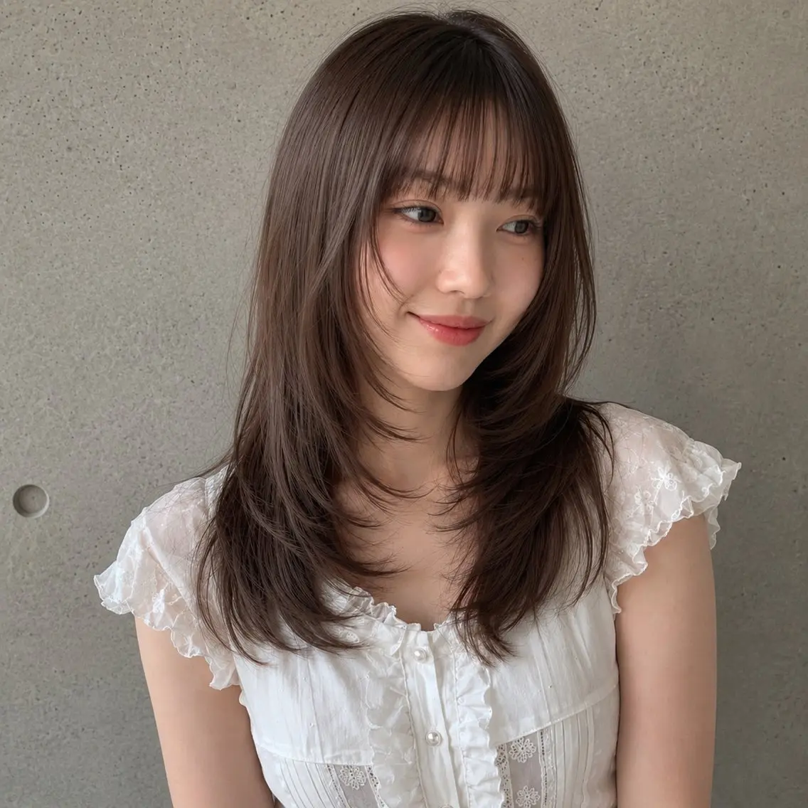 ロング カラー ロングレイヤー ブラウンカラー 透明感カラー くびれヘア 韓国風ヘア カット ヘアカラー トリートメント 盛れる顔まわりカット 髪質改善/渋谷/れんのヘアスタイル
