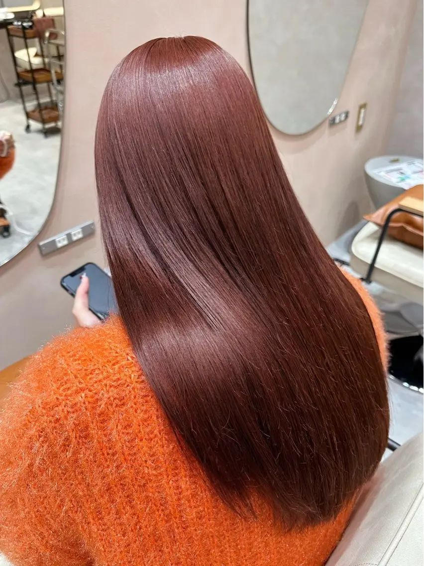 ロング カラー ブリーチ ダブルカラー ブリーチなしカラー オレンジピンク 越後 遥/ 透明感カラー🪞🤍のヘアスタイル