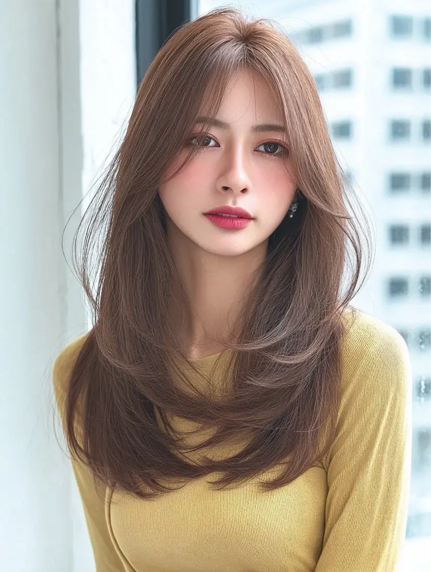 ロング 縮毛矯正 絶対綺麗な暖色カラー 🎯あります✨増渕✨のヘアスタイル