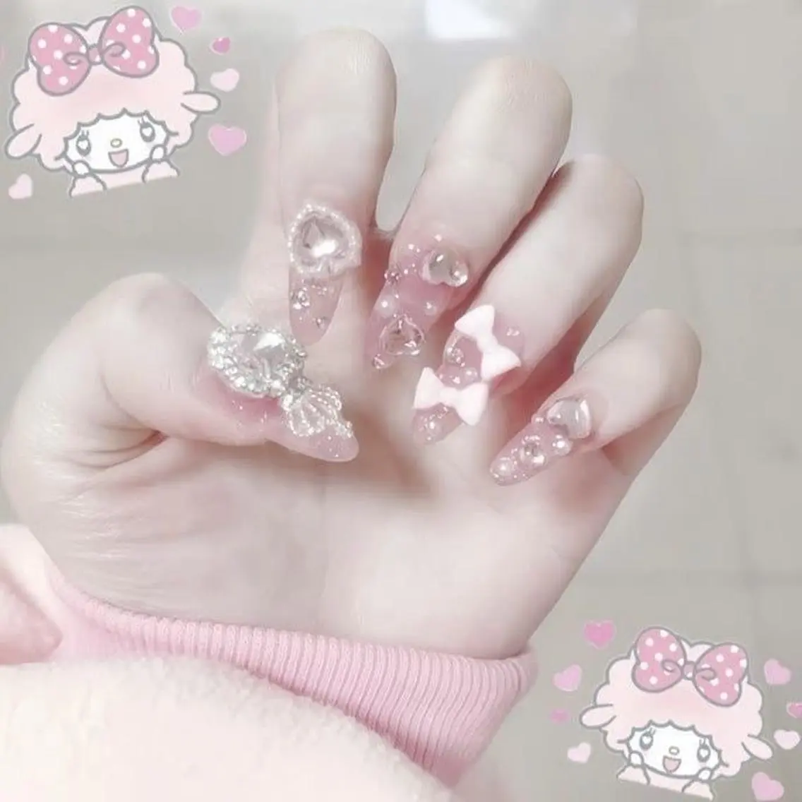 ネイル 長さ出し ガーリー キラキラネイル 韓国ネイル ロングネイル Umee Nailのネイルデザイン