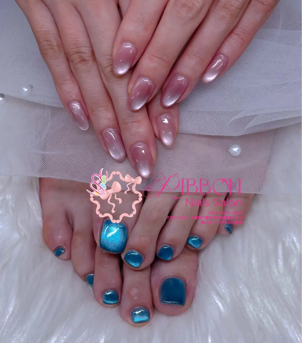 ネイル フットネイル フレンチネイル ジェルネイル マグネットネイル 持ち込み ハンドネイル Ribbonnail salonのネイルデザイン