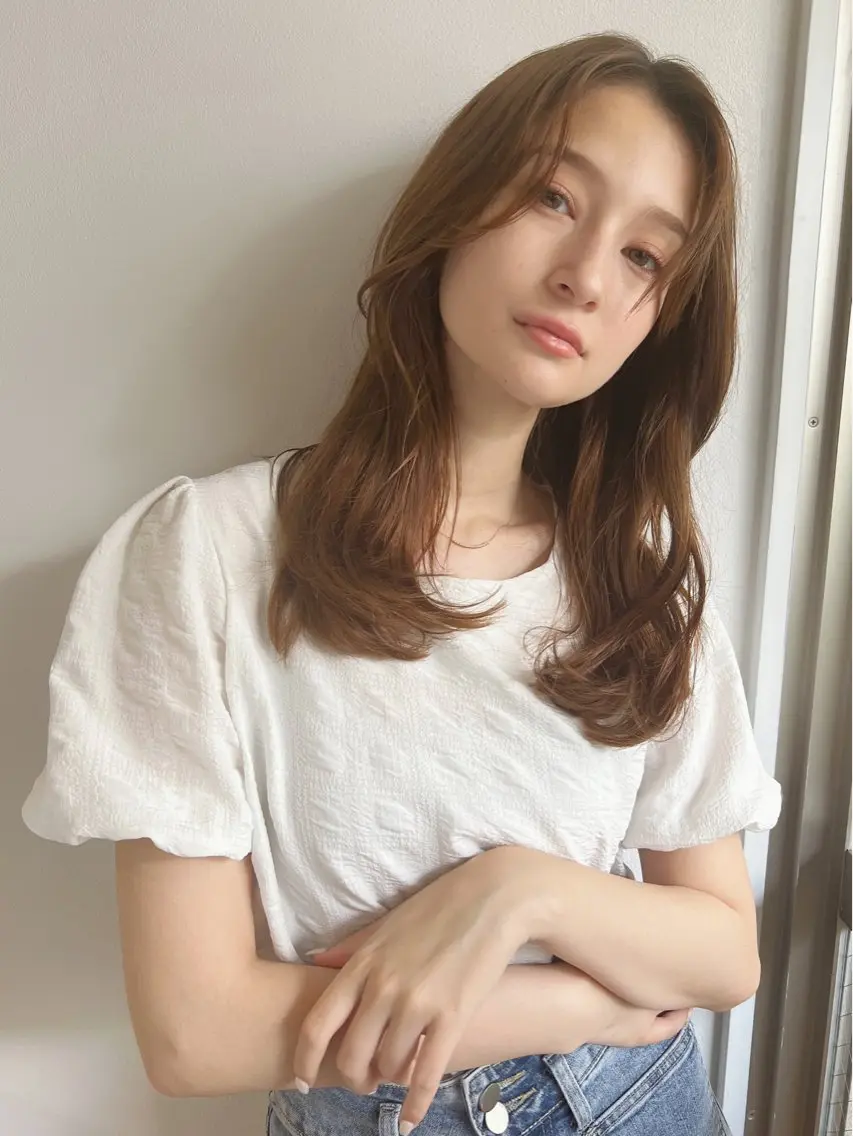 セミロング レイヤーカット 菅原リキヤ くびれレイヤーヘアのヘアスタイル