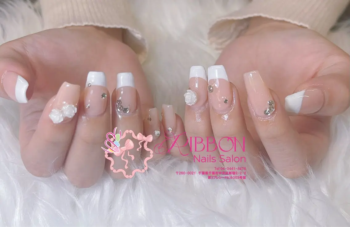 ネイル フレンチネイル ジェルネイル マグネットネイル 持ち込み ニュアンスネイル ハンドネイル Ribbonnail salonのネイルデザイン