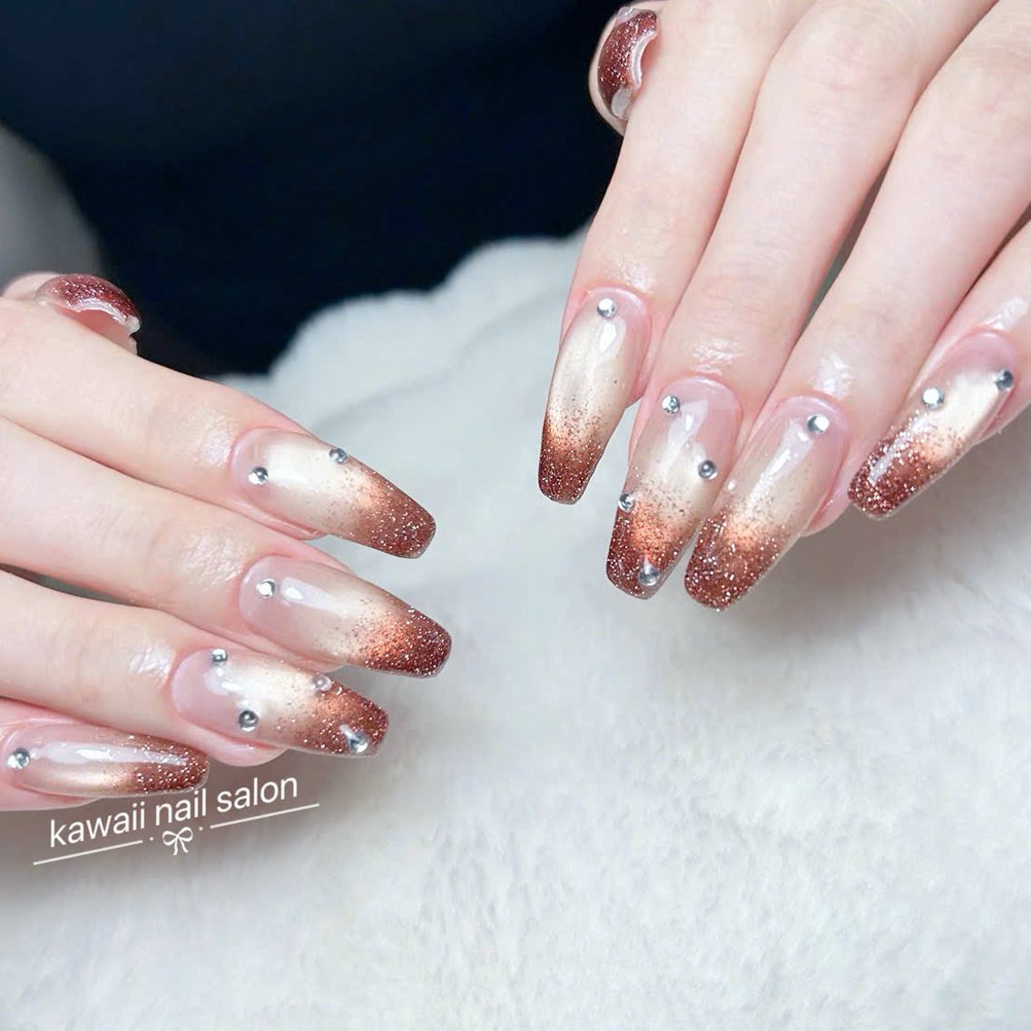 ネイル アニマル柄 長さ出し フレンチネイル グラデーション キラキラネイル ハンドネイル ハンドケア Kawaii Nail Salonのネイルデザイン