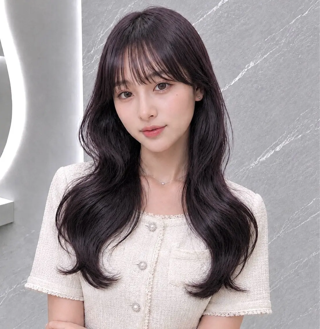 セミロング カラー ヘアアレンジ 黒髪 ブルーカラー ブルーブラック 透明感カラー グレージュ ヘアカラー 🖤kana韓国ヘア 艶髪カラー特化🖤のヘアスタイル