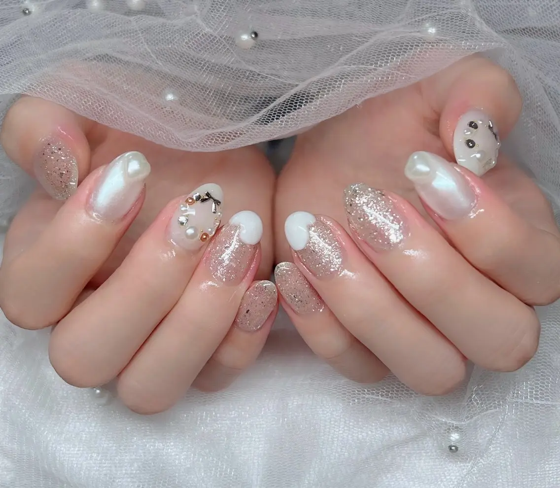 ネイル ハンドネイル 🎀PG🩵 ネイルサロンのネイルデザイン
