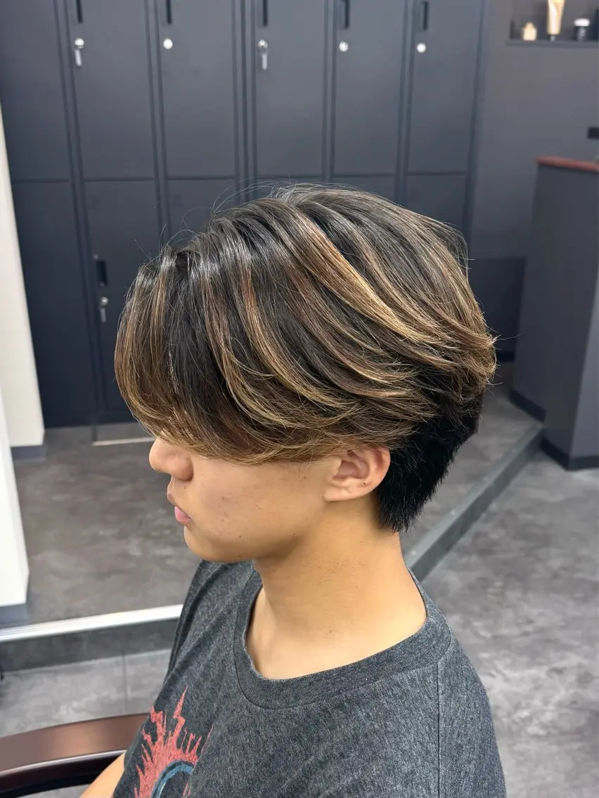 ミディアム メンズ センターパート カット パーマ 柏メンズカットパーマ NO.1タイチのヘアスタイル
