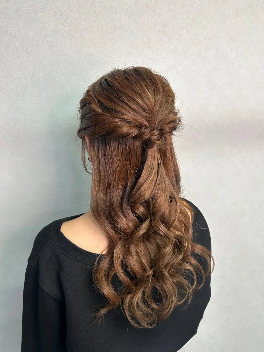 ロング ヘアアレンジ ハーフアップ 結婚式・ブライダル ヘアセット 【ヘアアレンジ】 Mei🍀🫧のヘアスタイル