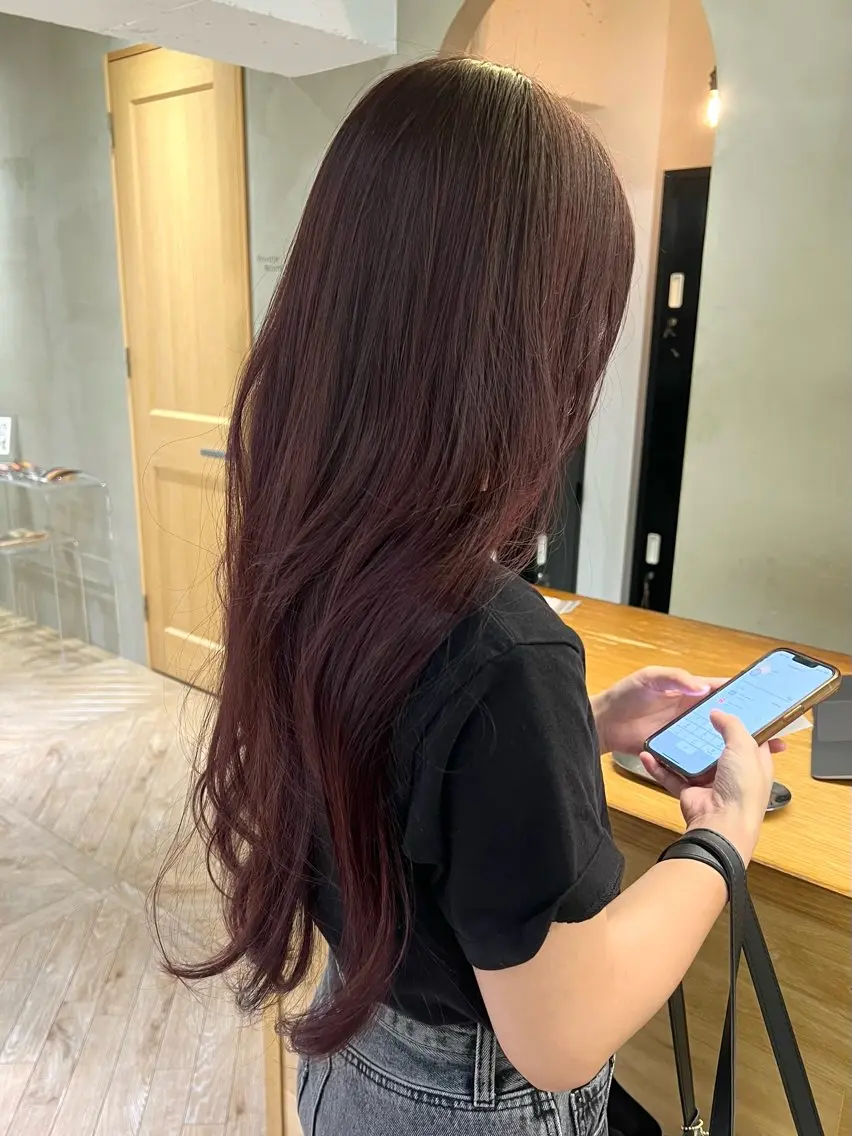 ロング カラー 透明感カラー レッドカラー カット ヘアカラー トリートメント レイヤー/縮毛矯正/ 暖色/mao🎀のヘアスタイル
