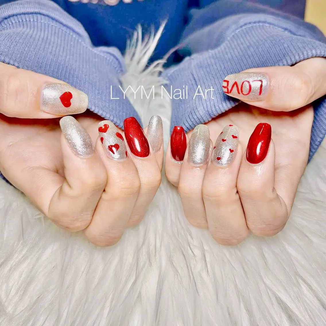 ネイル ピンク シンプルネイル バレンタイン ホワイト ハンドネイル LYYM Salonのネイルデザイン