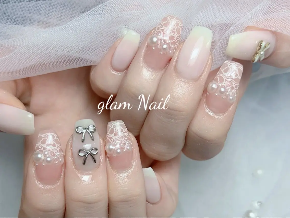 ネイル エツメ💅 長さ出し🎀デザインのネイルデザイン