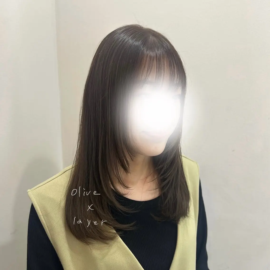 ロング カラー ダブルカラー オリーブカラー 顔まわりレイヤー レイヤーカット Luana .Rioneのマツエク・マツパデザイン