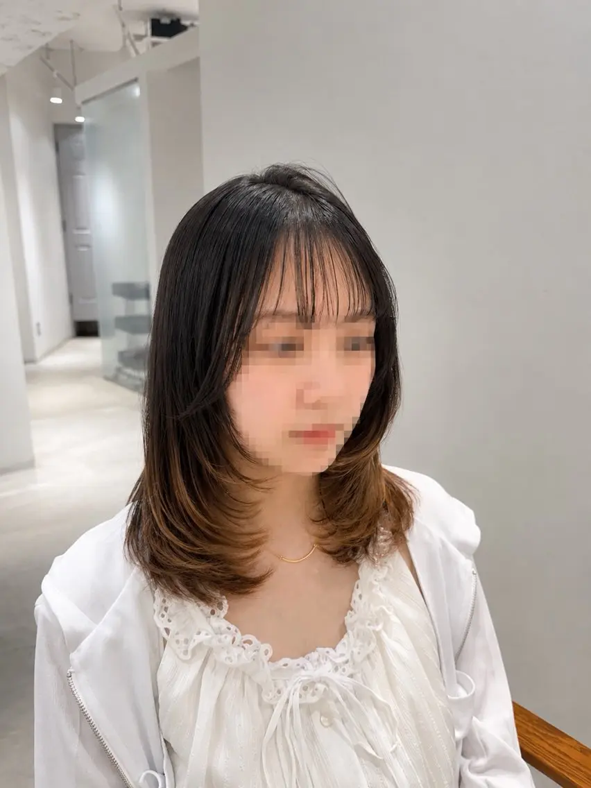 ミディアム カラー くびれヘア 顔周りカット 韓国風ヘア レイヤーカット 似合わせカット カット ヘアカラー トリートメント 髪の整形/美髪矯正 /渡邉大介のヘアスタイル