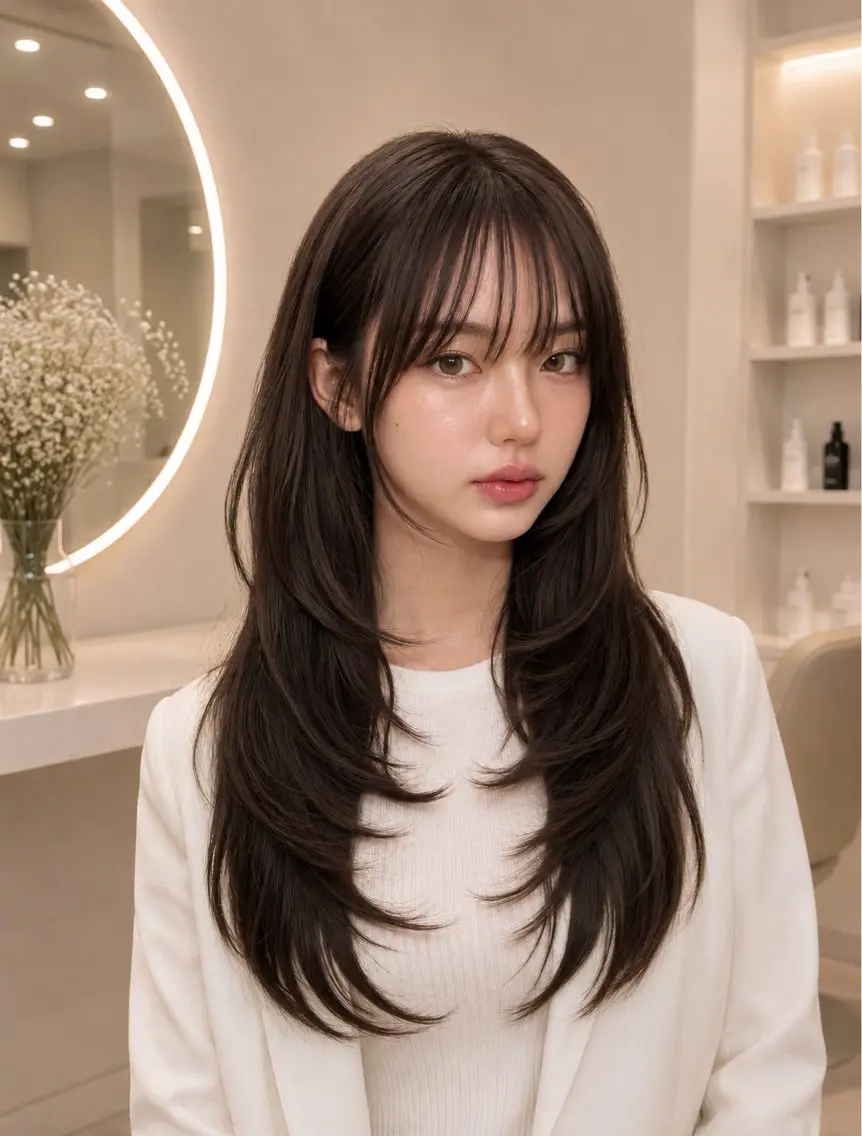 ロング ハッシュカット 韓国風ヘア レイヤーカット Lueur. ／レイヤーカットのヘアスタイル