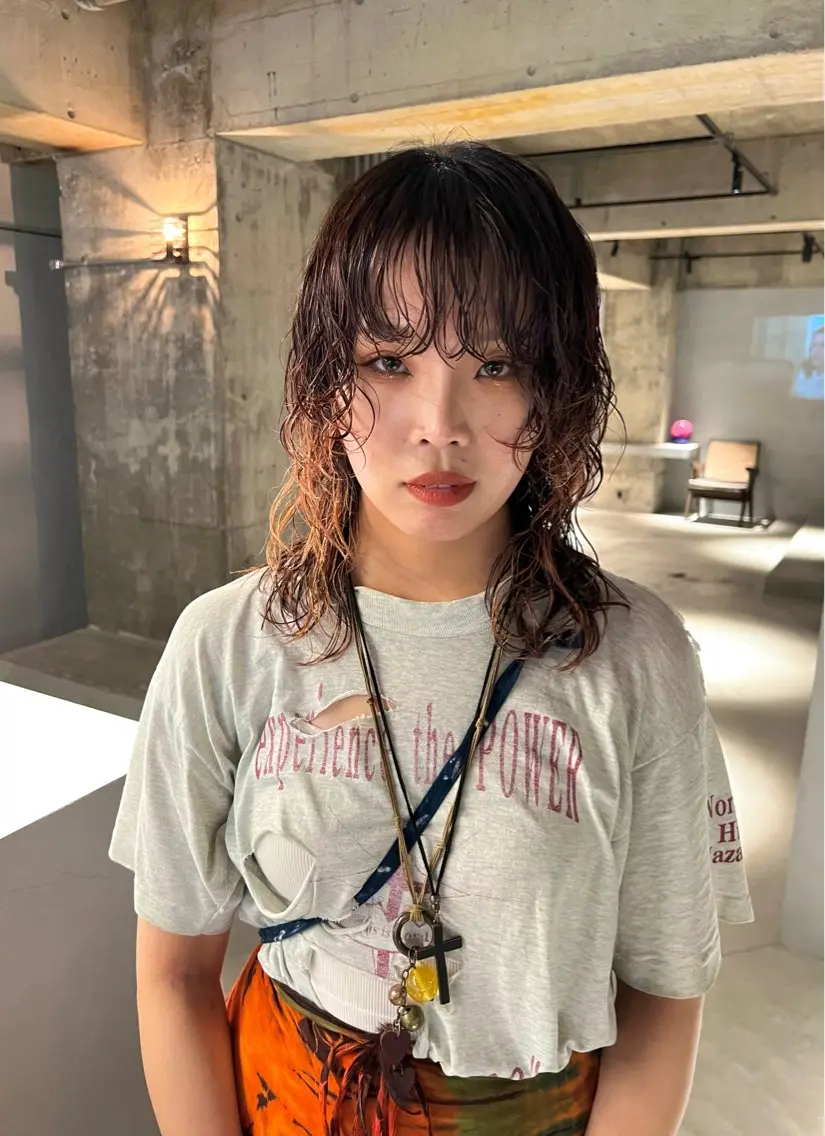 セミロング パーマ カット パーマ トリートメント 宮川 日菜子のヘアスタイル