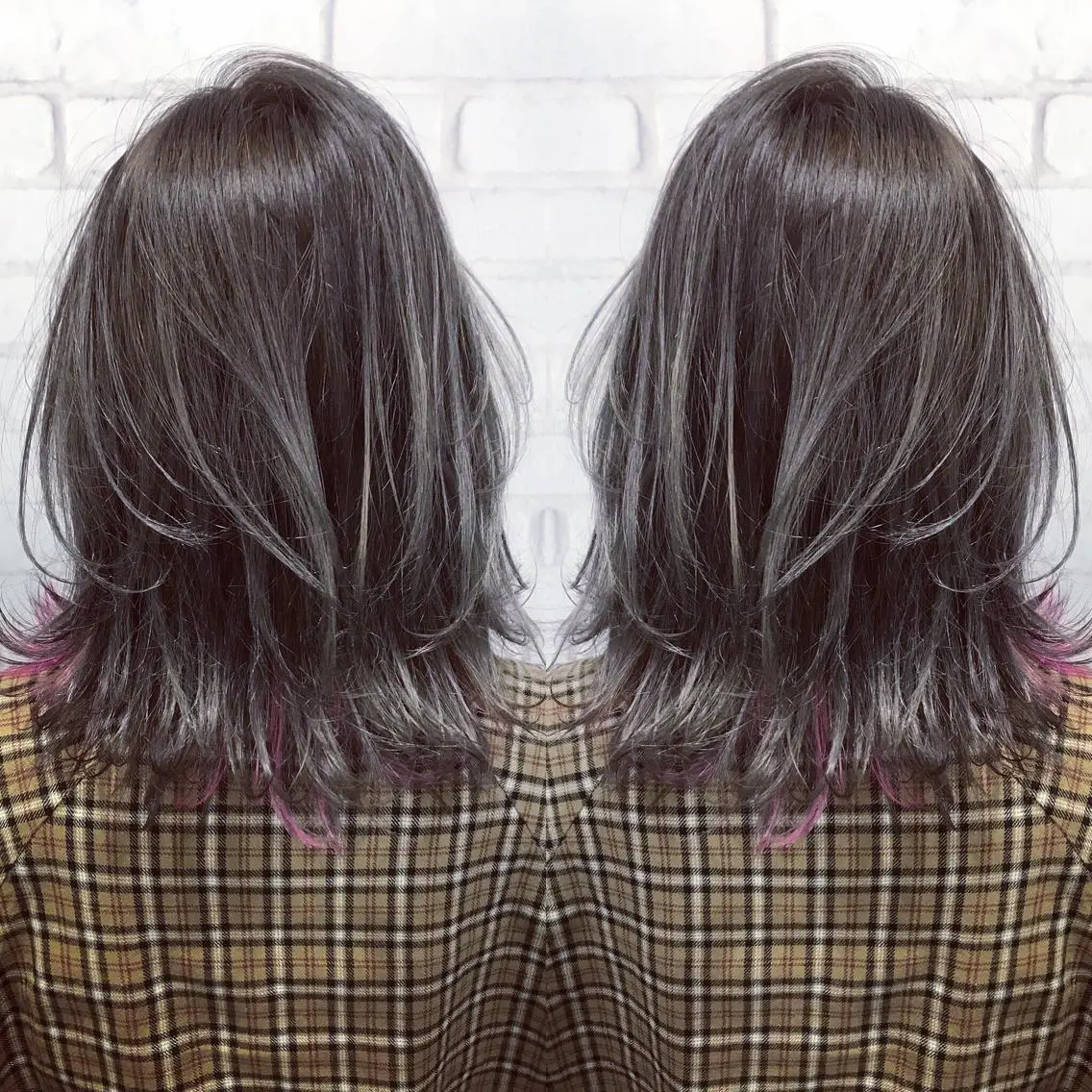 セミロング カラー パーマ ヘアアレンジ アディクシーカラー アッシュ バレイヤージュ ブリーチ ブルーカラー SUNNY GRACEのヘアスタイル