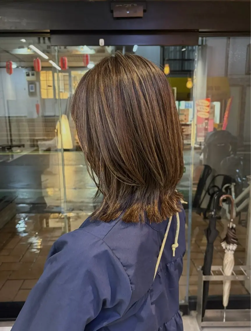 ミディアム ハイライト カット ヘアカラー モリシマ マイのヘアスタイル