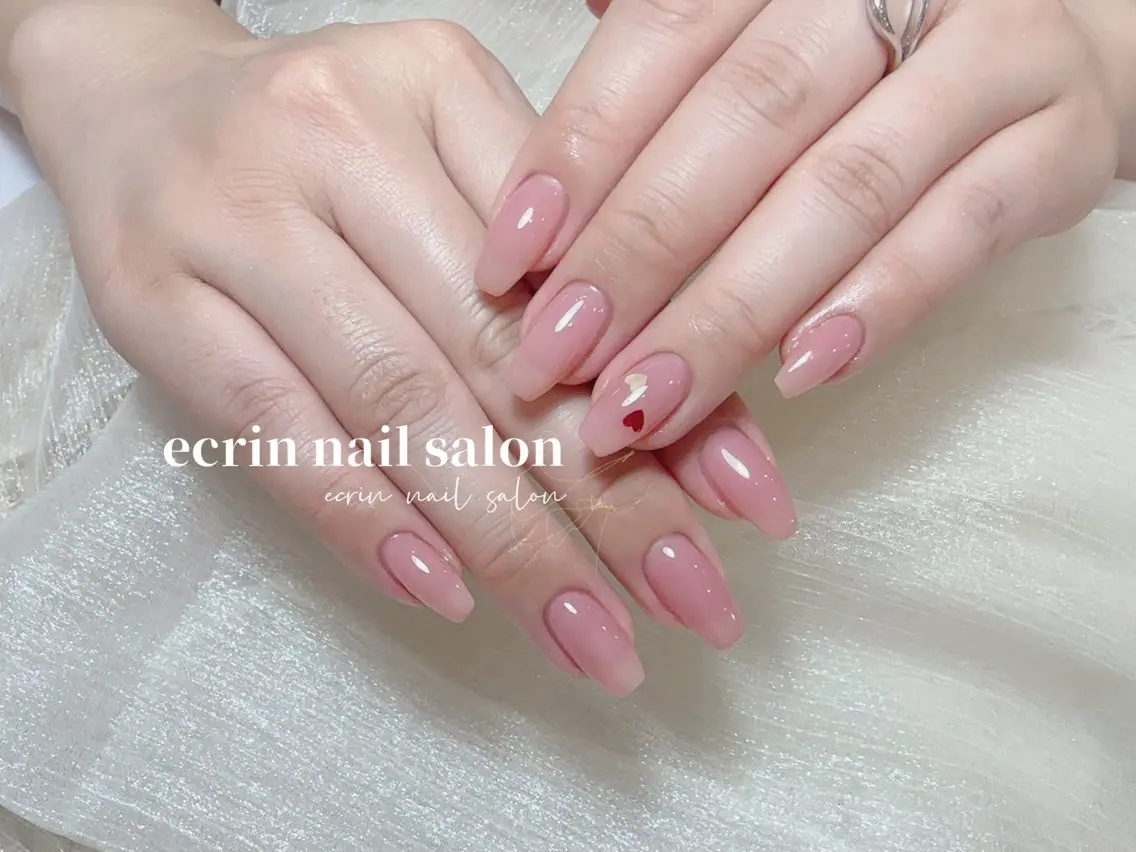 ネイル オフィスネイル シンプルネイル バレンタイン ワンホンネイル ハンドネイル ハンドケア ecrin nail 錦糸町(るい)のネイルデザイン