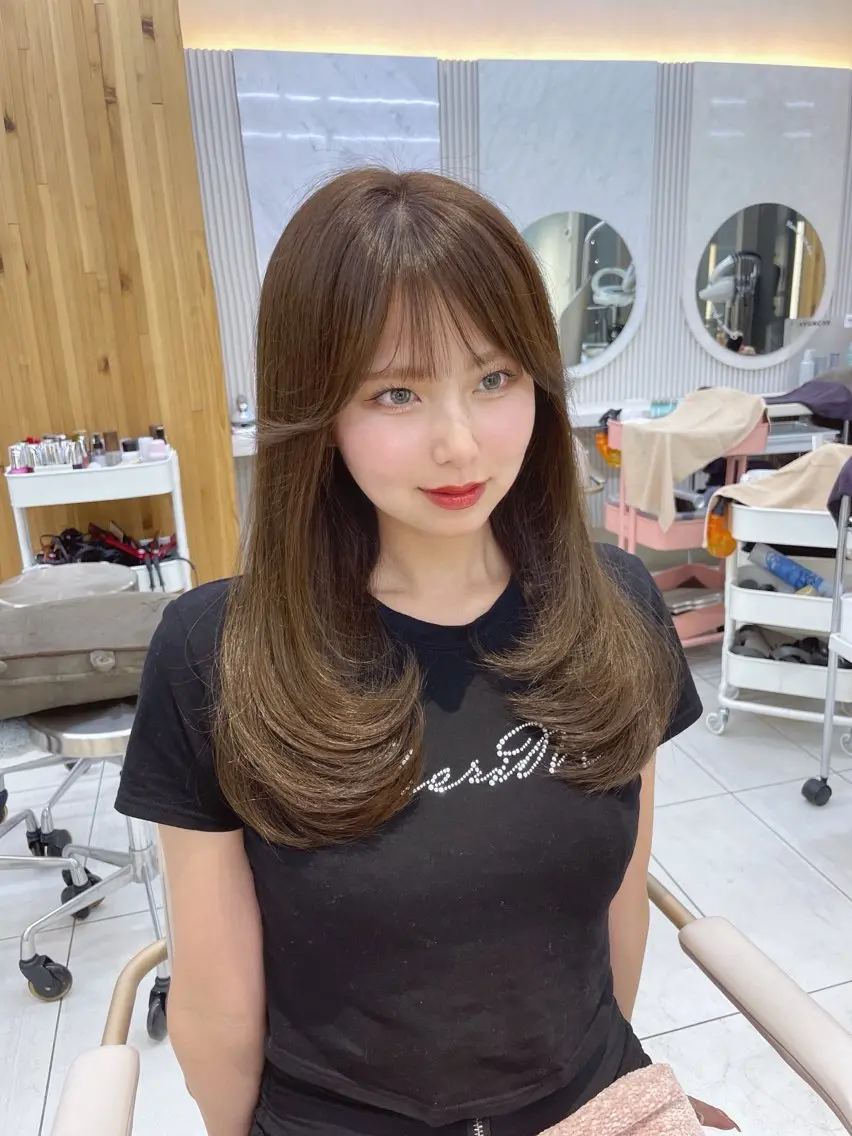 ロング カット ヘアカラー トリートメント 顔周り/レイヤー /韓国ヘア/TAKUのヘアスタイル