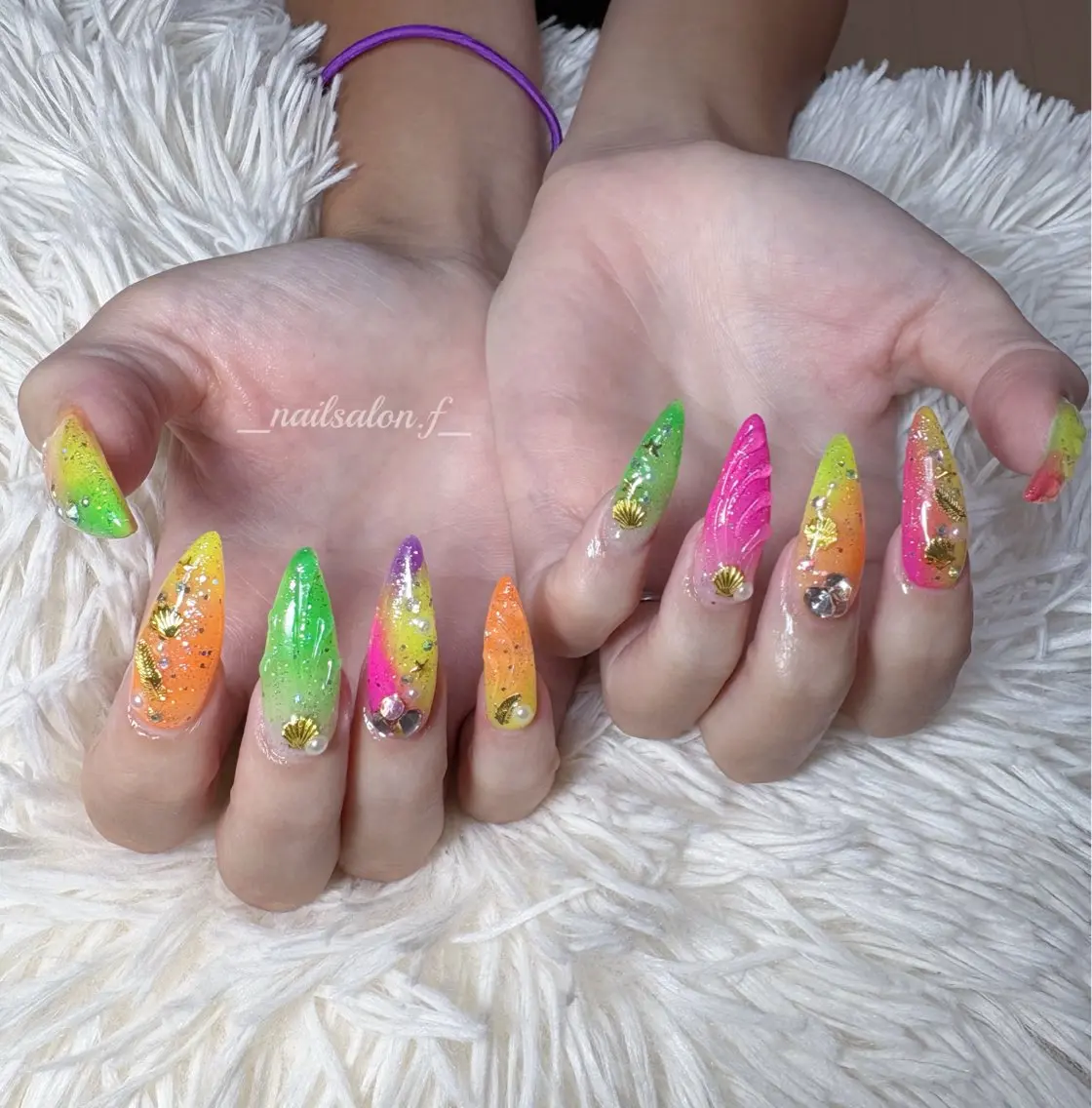 ネイル 夏ネイル ハンドネイル Nailsalon Fのネイルデザイン