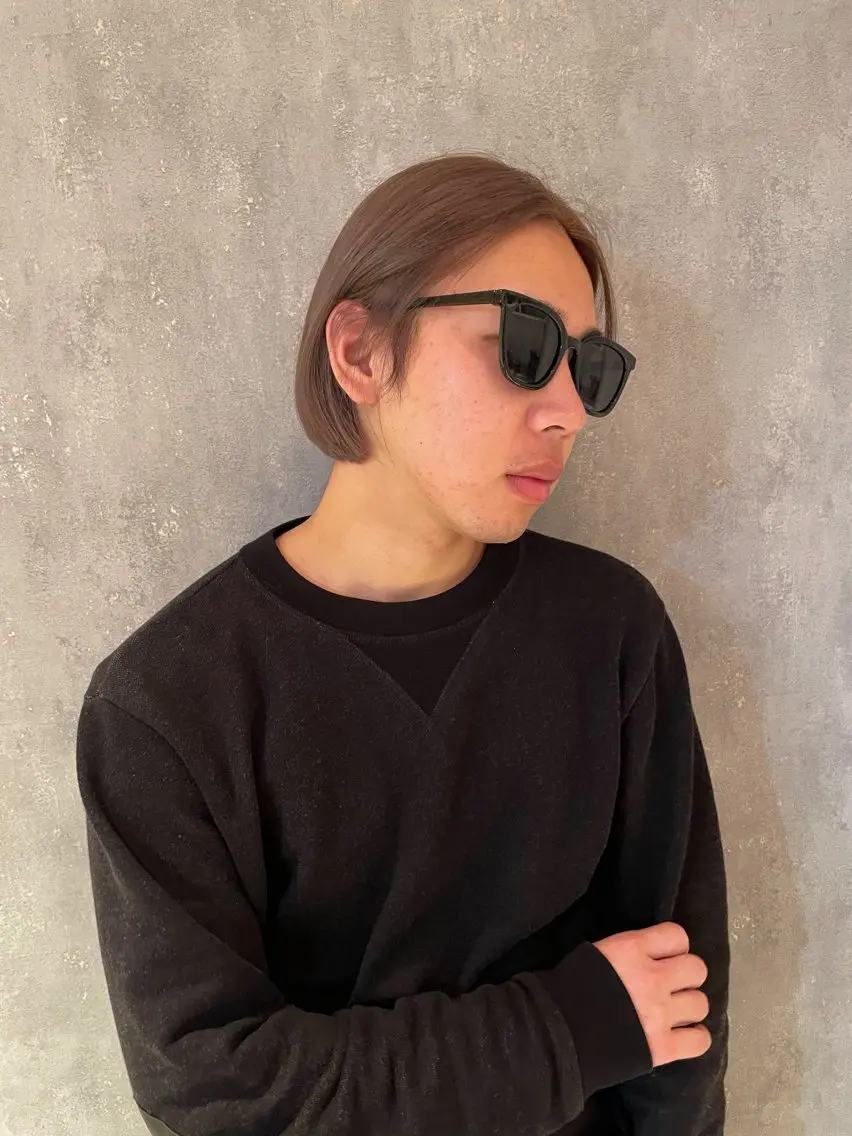 ミディアム カラー メンズ メンズブリーチ 黒髪 ブリーチ 透明感カラー グレージュ Riku 西荻窪/メンズカットのヘアスタイル