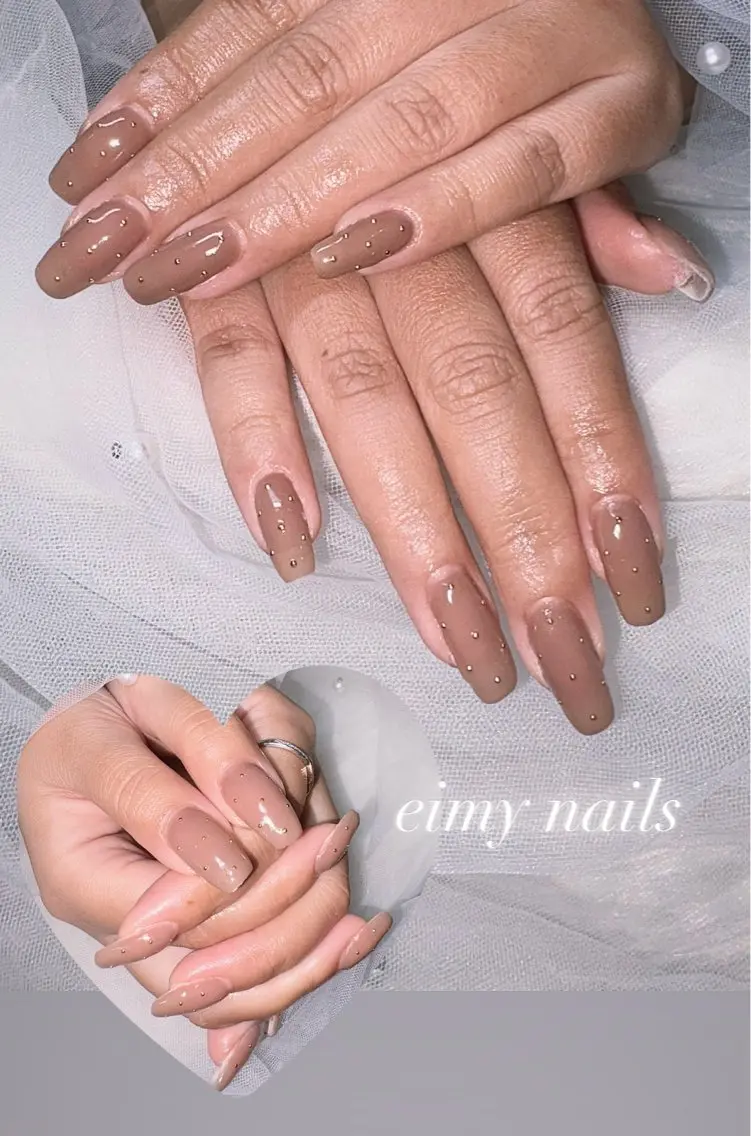 ネイル ブラウン ゴールド 持ち込み ハンドネイル eimy nails♡のネイルデザイン