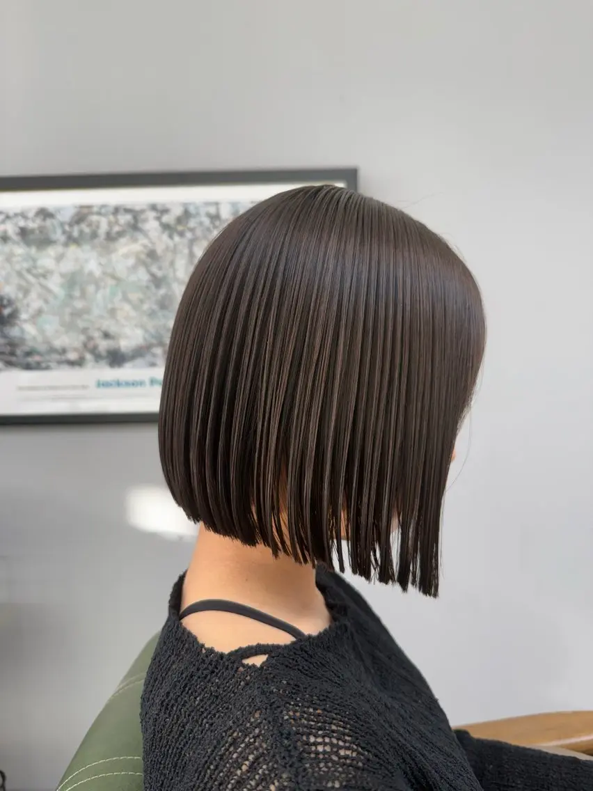 ショート 切りっぱなしボブ ボブ 縮毛矯正 縮毛矯正 川村 涼介のヘアスタイル