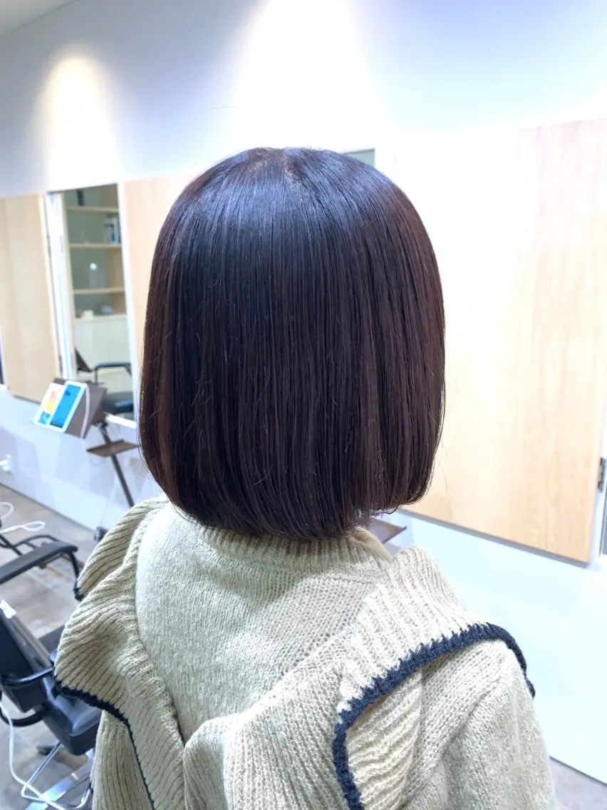 ミディアム ボブ カット ヘアカラー トリートメント ✨弱酸性縮毛/艶々✨ 髪質改善Mai🌟のヘアスタイル