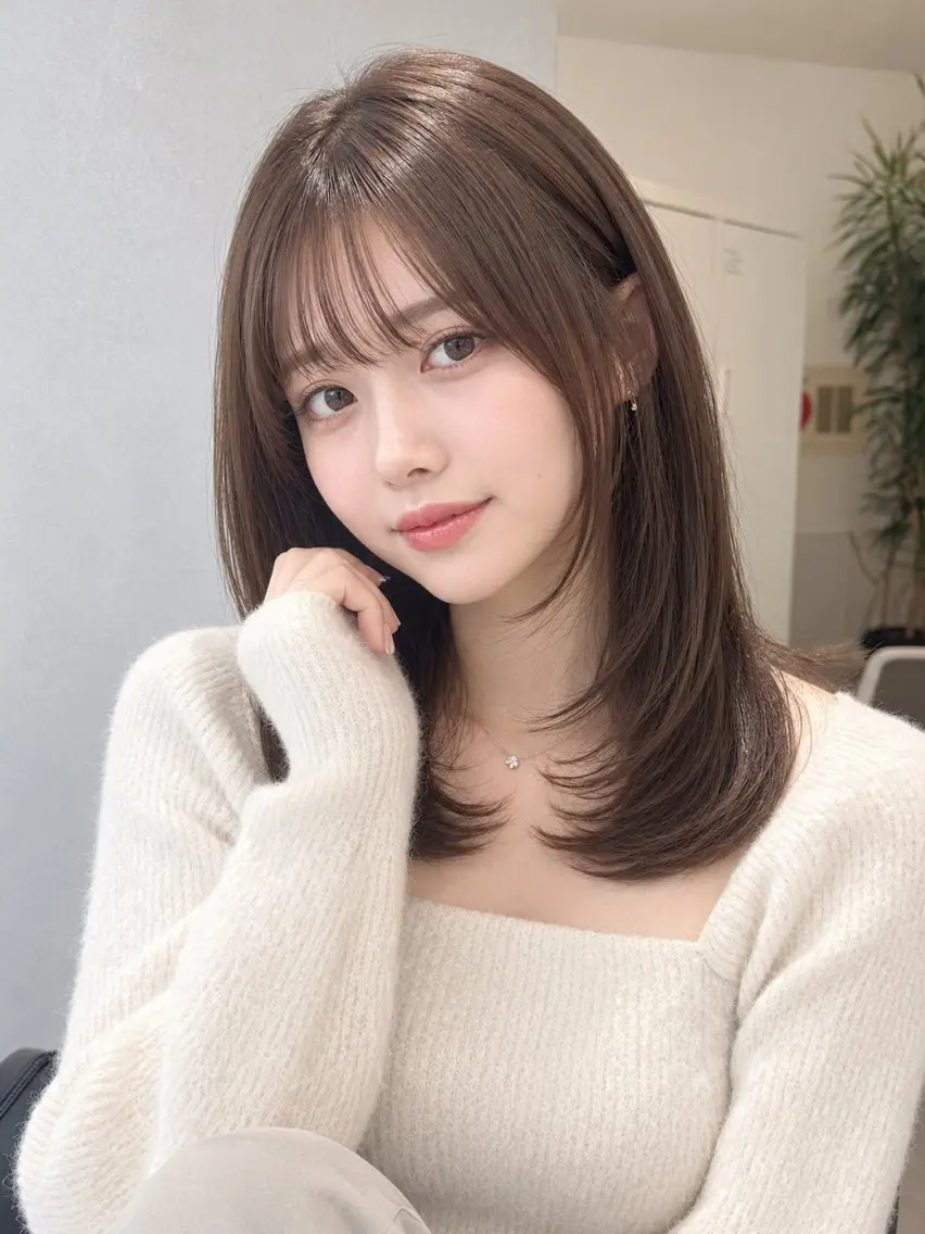 ミディアム カラー ミディアムレイヤー レイヤーカット カット ヘアカラー トリートメント 池袋/小顔レイヤー/ 顔まわり/taigaのヘアスタイル