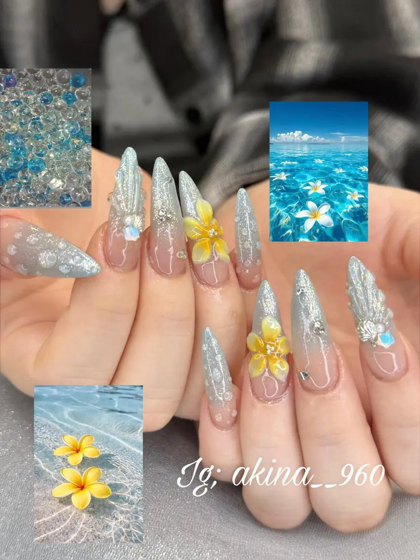 ネイル フットネイル 氷ネイル・うるうるネイル マットネイル ニュアンスネイル リボン ハンドネイル Akina Nailのネイルデザイン