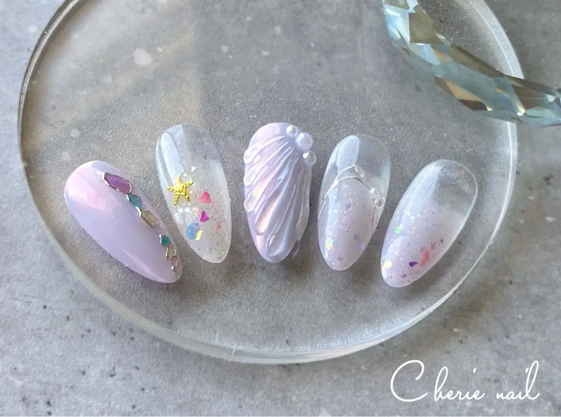 ネイル ジェルネイル 夏ネイル ハンドネイル Cherienail yunaのネイルデザイン