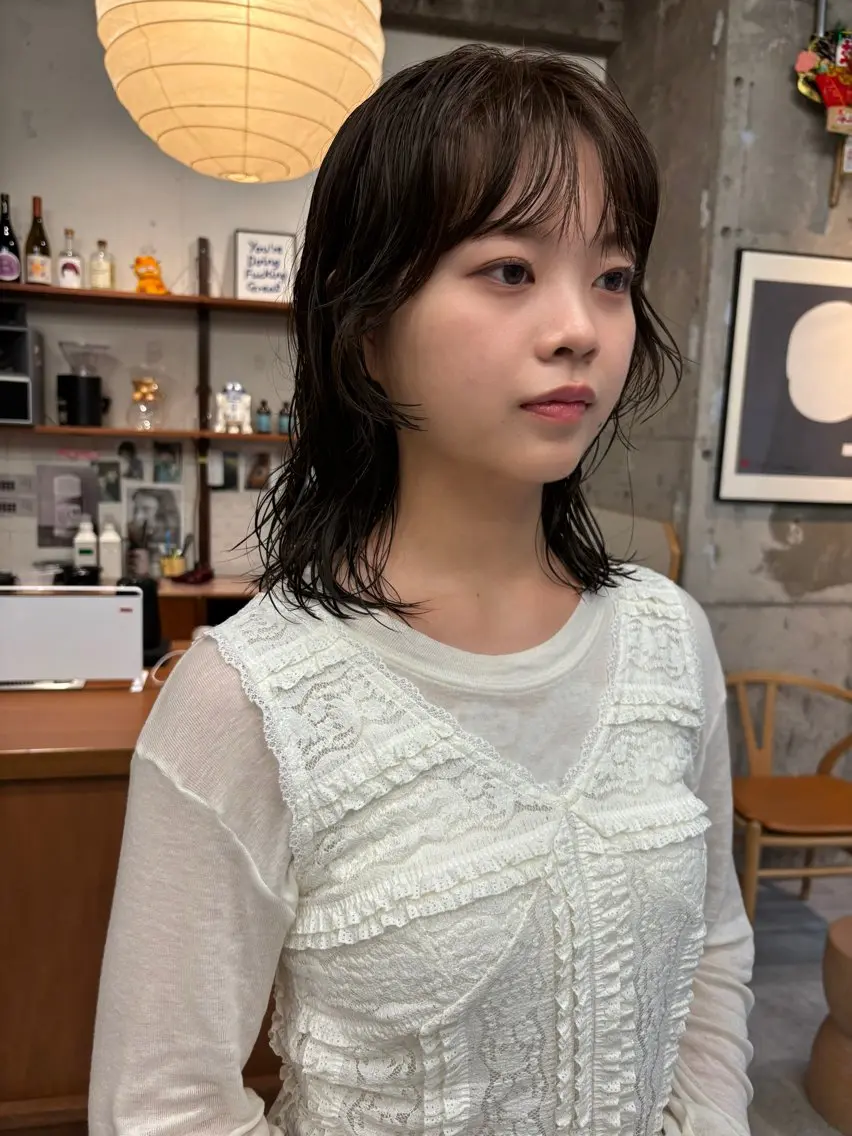 ミディアム カラー パーマ カット ヘアカラー 永田 愛莉のヘアスタイル