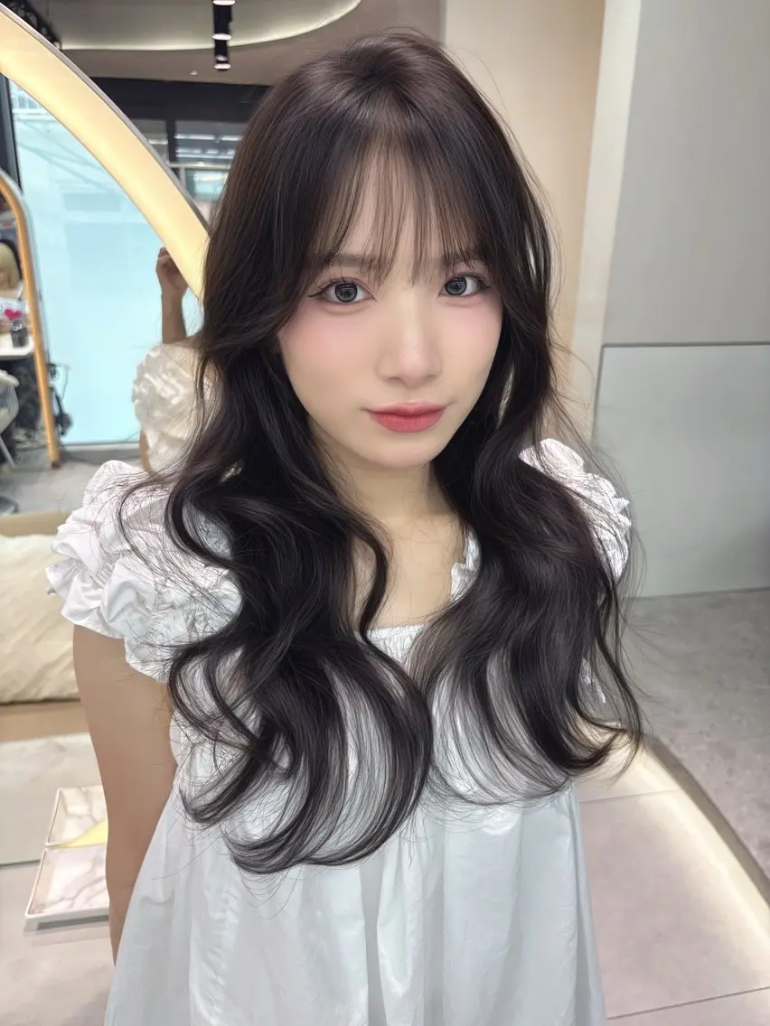 ロング カット ヘアカラー 縮毛矯正 トリートメント 顔周り🇰🇷韓国 レイヤー/モエのヘアスタイル