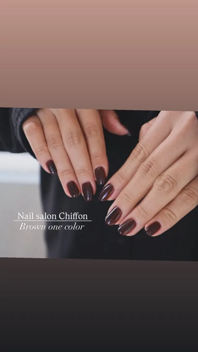 ネイル ブラウン ハンドネイル ハンドケア Nail salon Chiffonのネイルデザイン