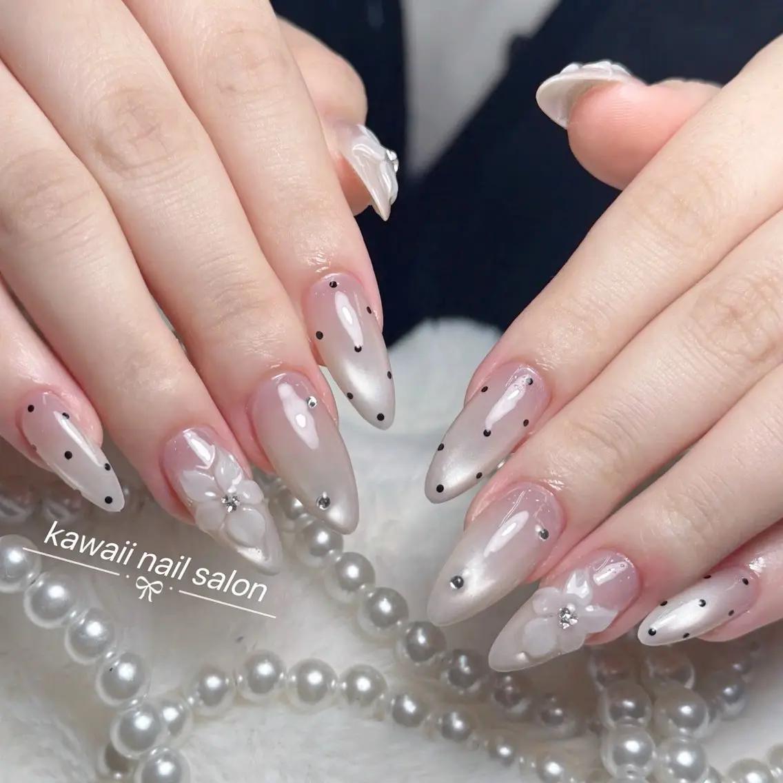 ネイル チークネイル ドット フレンチネイル 韓国ネイル レース ハンドネイル ハンドケア Kawaii _Nailのネイルデザイン