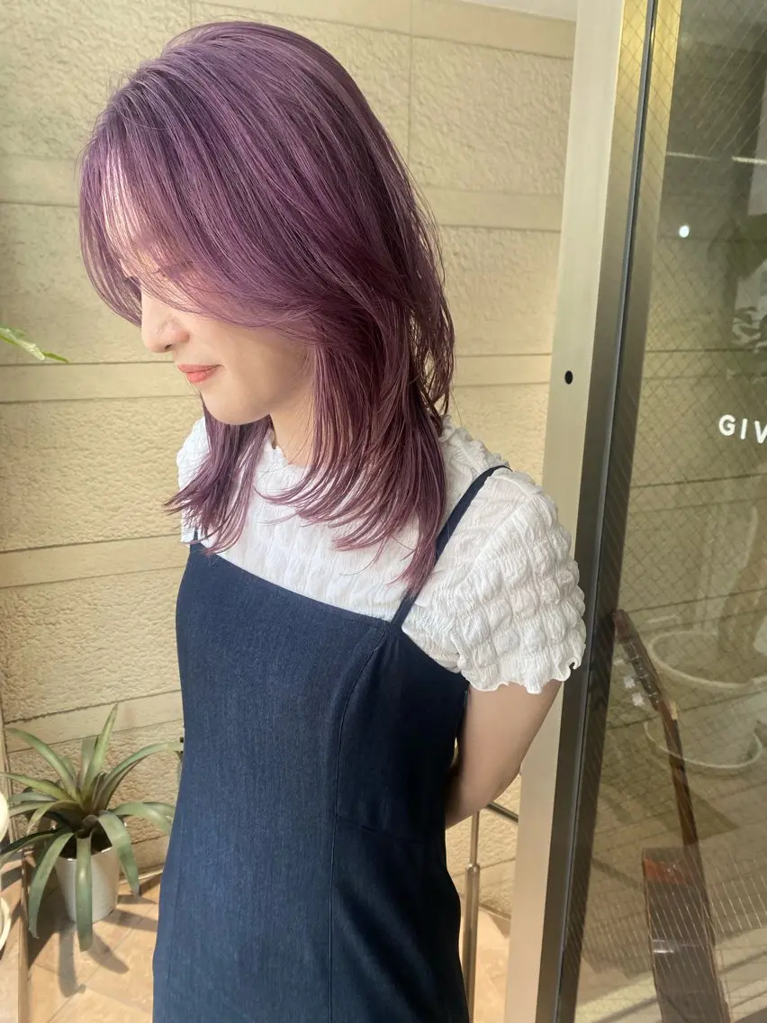 ミディアム カラー ラベンダーカラー ラベンダーピンク ピンクカラー カット ヘアカラー 心斎橋/デザインカラ ー/海外風/ナツミのヘアスタイル