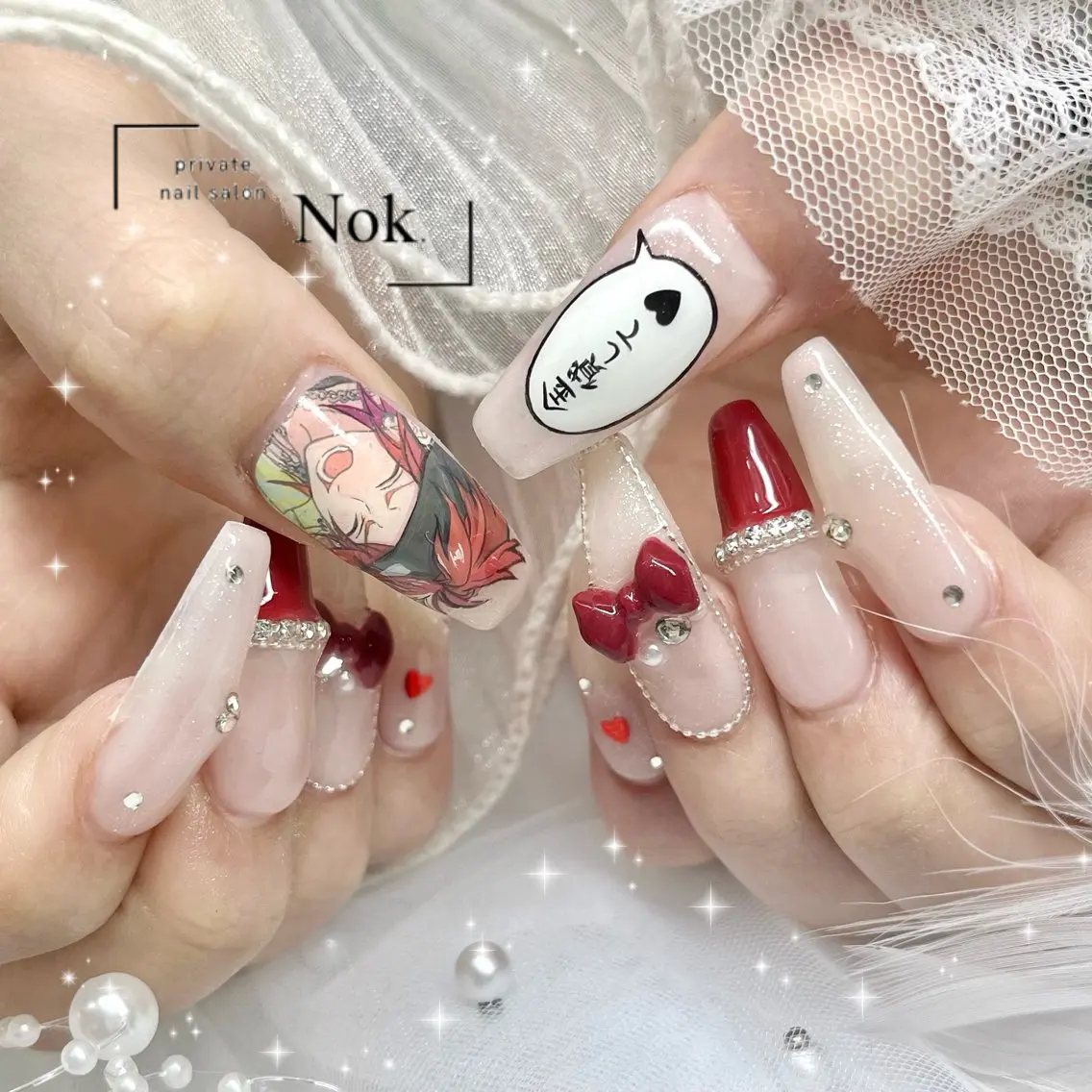 ネイル リボン ハンドネイル 池袋痛ネイル Nok. 渡辺のネイルデザイン