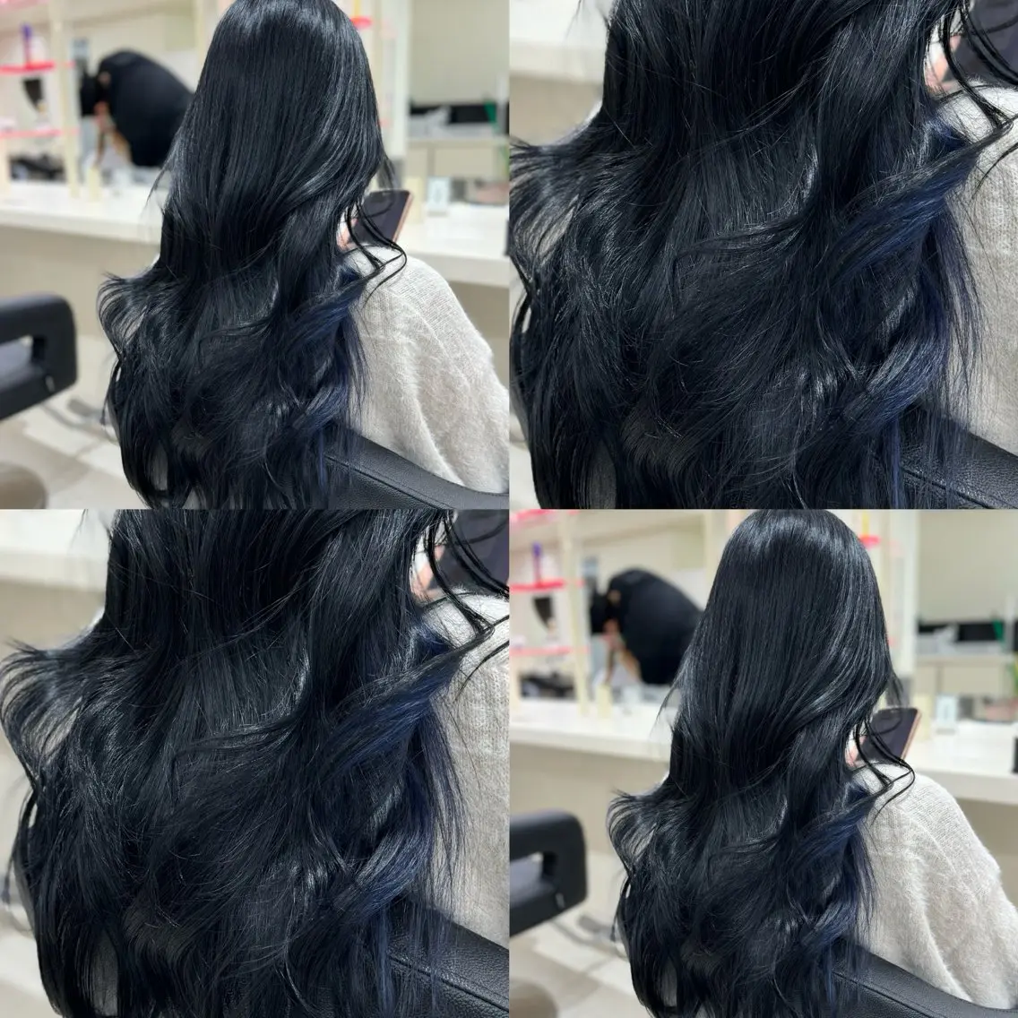 ロング 髪質改善 韓国風ヘア カット ヘアカラー トリートメント 縮毛矯正× ブルーブラック/池袋のヘアスタイル