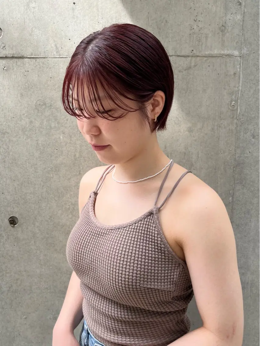 ミディアム カラー カット トリートメント 縮毛矯正ボブ&顔まわ レイヤー♡TOMOEのヘアスタイル